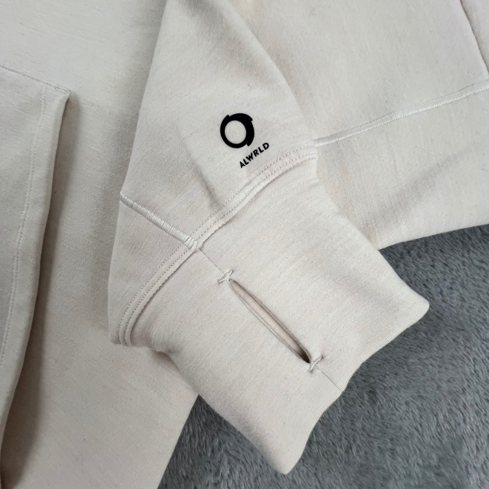 ALWRLD Mens Cream Full Zip Hoodie Wool Blend Jacket Athletic Fleece Size Medium - Picture 4 of 16